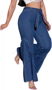 Женские джинсы Bell Bottom с рюшами и поясом