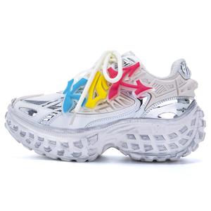 Кроссовки в стиле космического корабля с амортизацией, износостойкие, дышащие, легкие, низкие, массивные, унисекс KUX, Beige White Distressed Gray