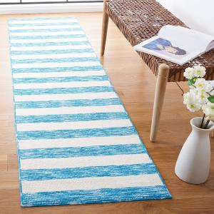 Ковер SAFAVIEH, 69 x 183 см, Easy Care Collection Runner, Blue & Ivory, дизайн в полоску, не линяет и прост в уходе, можно стирать в машине, идеален для помещений с высокой проходимостью в гостиной, спальне (ECR115M)
