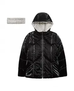 Детская утепленная куртка с эффектом отражения Reflective Shine Fashion Puffer Jacket для девочек 7-16 лет Jessica Simpson, черный