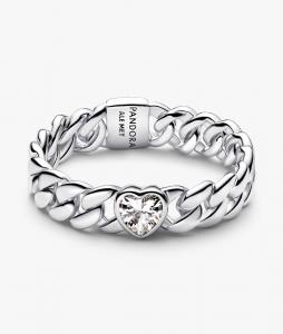 Кольцо Pandora Heart Cuban Chain, серебро