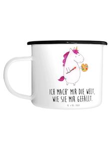 Эмалированная кружка XL Единорог-художник с надписью на белом фоне Mr. & Mrs. Panda