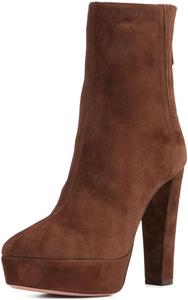 Женские ботильоны Miss Left с массивным высоким каблуком, платформой, округлым носком, задней молнией, стильные для свиданий и вечеринок, короткие ботинки, размеры 4-16 US, Saddle Brown