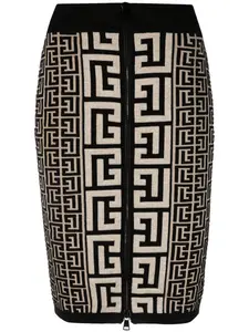 Юбка вязки интарсия с монограммой BALMAIN, нейтральный