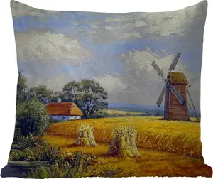 Подушка для улицы - Живопись - Ферма - Мельница - Масляная краска - 45x45 см - Устойчива к атмосферным воздействиям - Подушка для отдыха - Фотоподушка - Декоративная подушка MuchoWow