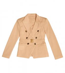 Двубортный хлопковый пиджак Balmain Kids, 116-Nocciola