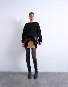 Мини-юбка Topshop из искусственной замши в стиле пэчворк коричневого цвета