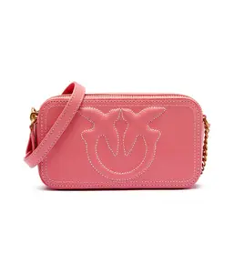 Сумка-мессенджер женская Pinko кожаная с вышивкой, розовый