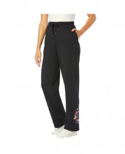 Женские спортивные штаны Within Tall Better-Fleece Pull-On с завязками Woman Within, Black floral embroidery