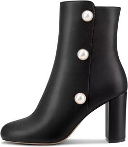 Женские ботильоны Castamere с широким каблуком, круглым носком и высоким каблуком, короткие ботинки с молнией, украшенные бриллиантами и кристаллами, для свадьбы, офиса и стильного наряда, каблук 8,4 см, Black