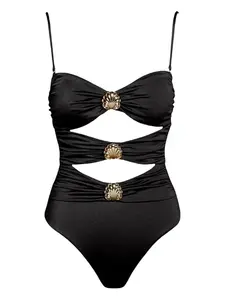 Купальник с вырезом, украшенный ракушками SOFIA ERHAN, черный