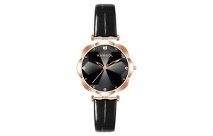 Кварцевые часы на металлическом ремешке женские с черным циферблатом -K622 KANGOL, калейдоскопическое зеркальное покрытие золотой циферблат