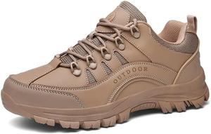 Мужские треккинговые туфли водонепроницаемые кожаные, низкие кроссовки для прогулок по тропам, туристическая обувь для осени и зимы, противоскользящая рабочая и туристическая обувь Qacksv, хаки