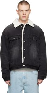 Черная объемная джинсовая куртка из искусственной овчины We11done