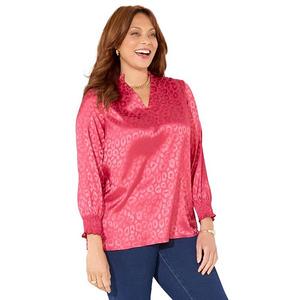 Женская блузка в стиле крестьянки из сатинового жаккарда plus size Catherines, Red