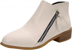 Женские ботильоны осенние с острым носком, свободным верхом, боковой молнией, нарядные короткие ботинки в западном стиле, с низким каблуком Generic, White