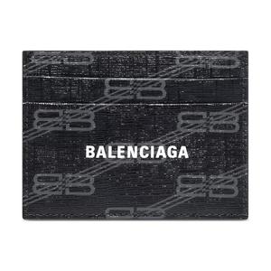 Балонсиага Женский Кардхолдер из Покрытого Холста Черный/Серый