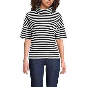 Женская водолазка с коротким рукавом из супимы Lands' End, Black Even Stripe
