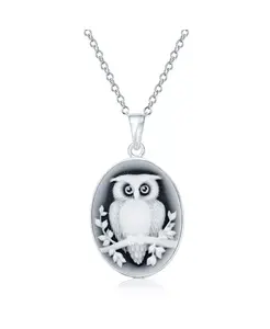 Кулон-Камея в виде маленькой совы, резной овальной ветки, синтетический черный оникс, стерлинговое серебро Bling Jewelry, silver
