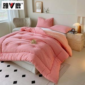 Yalu Одеяло из соевого волокна 200х230 см, 3,9 кг, зимнее теплое, гипоаллергенное, клетчатый розовый