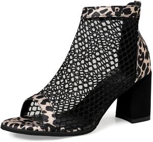 Женские сандалии Geerta на высокой платформе с каблуком-бочонком, сетчатые прозрачные, ботильоны на платформе, с открытым носком, легкие, дышащие, готические, панк, удобные летние туфли для вечеринки и отпуска, Leopard