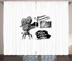 Штора для кино ABAKUHAUS Rustic Cinema Curtain, черная, с пленочным принтом, для спальни, присборенная, с петлями и крючками, 280 x 225 см, цвет белый/черный Abakuhaus