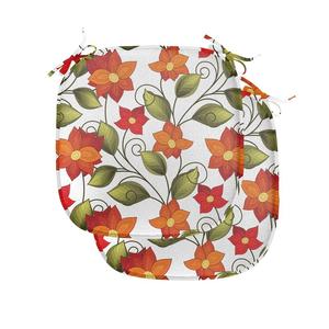 ABAKUHAUS Цветочные подушки для стульев в столовой, Boho Herb Lilies Natural, декоративная водонепроницаемая подушка с ремнями для кухонных сидений, 40 см x 40 см — упаковка из 2 шт., оранжевый, оливково-зеленый, белый