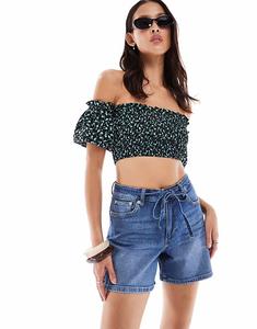 Свободные джинсовые шорты ONLY с завязками, цвет средне-синий