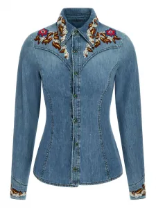 Вышитая джинсовая рубашка Roberto Cavalli