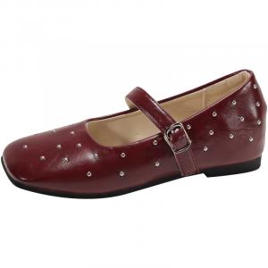 Alxnan Бордовые женские балетки Мэри Джейн, цвет Burgundy