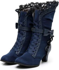 Женские сапоги Lorie & Knight из искусственной замши с шнуровкой, свадебные, вдохновленные викторианской эпохой, средней длины, Navy Blue