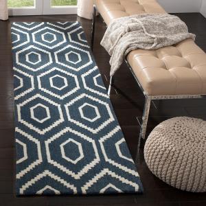 Ковер-дорожка SAFAVIEH, 69 x 244 см, Himalaya Collection, Navy & Ivory, ручная работа из шерсти, идеально для помещений с высокой проходимостью в гостиной, спальне (HIM902N)