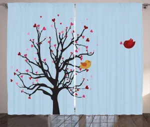 Штора ABAKUHAUS Любовь в деревенском стиле, рисунок Цветущее дерево и птица-любовь, универсальная ленточная штора для гостиной с петлями и крючками, 280 x 225 см, нежно-голубой, разноцветный Abakuhaus