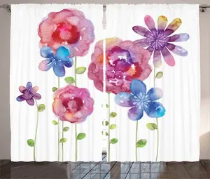 Шторы ABAKUHAUS в деревенском стиле с цветочным рисунком, богемные розовые цветы, универсальные ленточные шторы для гостиной с петлями и крючками, 280 x 245 см, розово-фиолетово-голубой Abakuhaus