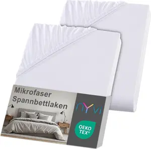 Простыня на резинке DreamScience Microfiber 180, размер 200 x 220 см, белая, 2 шт., для кроватей с пружинным блоком, высота до 32 см, мягкая и эластичная, эластичная по всей поверхности, не требует глажки NYVI