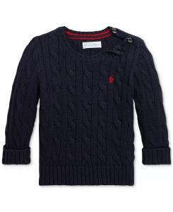 Детский хлопковый свитер косой вязки Polo Ralph Lauren, синий