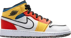 Кроссовки Air Jordan 1 Mid SE GS Multi-Color Canvas, белый