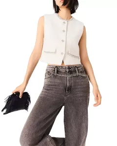 Твидовый жилет, расшитый бисером Maje, белый