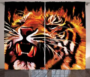 Штора ABAKUHAUS Рустик джунгли, Охотничий лес, Королевский тигр, для спальни, со сборками, петлями и крючками, 280 x 225 см, цвет: оранжевый, черный, белый Abakuhaus