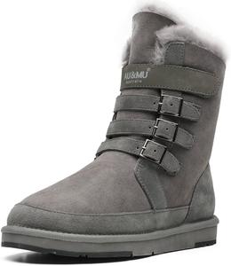 Женские зимние ботинки AU&MU Aumu с овчиной, кожаные, классические, на шнуровке, средней высоты, с плоской подошвой и мехом, Beige