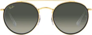 Солнцезащитные очки Ray-Ban Unisex Rb3647n с двойной перемычкой, круглые, Legend Gold/Grey Gradient
