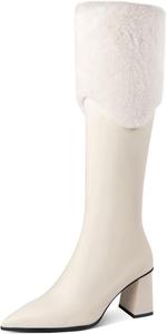 Женские модные ботильоны CKSNDLF с крупным каблуком и комбинированной отделкой, White