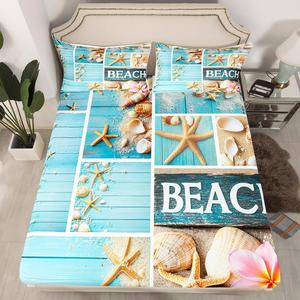 Erosebridal Комплект постельного белья Hawaii Beach с принтом морской тематики и вишневым цветением, светло-голубой, Multi 16