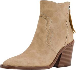 Женские ботильоны с зауженным носком, с массивным каблуком и задней молнией, повседневные вестерн-ботинки Generic, Apricot