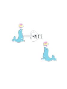 Alexander York Серьги-гвоздики в виде печати с шариком, серебро 925 пробы, комплект из 2 штук