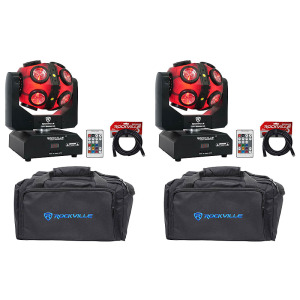 (2) Rockville Party Spinner LED Moving Head RGBW DMX DJ Lights + Сумки + Кабели (2) PARTY SPINNER LED+(2) RLB80+RDX3M25