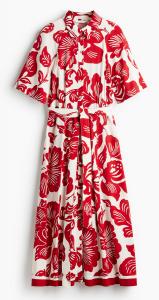 Платье-рубашка H&M Tie-belt, белый/красный