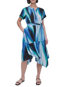 Платье-миди из льна с принтом и запахом DKNY, цвет Caribbean