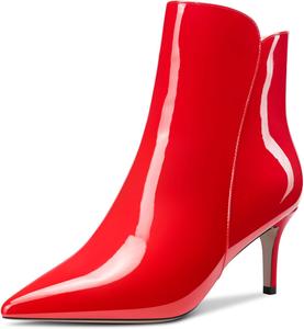 Женские ботильоны Aachcol, короткие, закрытые, с заостренным носком, на стойком каблуке средней высоты, из замши с молнией, каблук 2,5 дюйма, Red