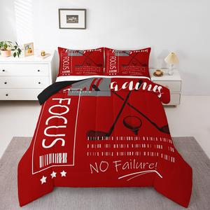 Erosebridal Комплект постельного белья Golf Sports Theme для детей, красный черный белый с принтом мячей для гольфа, White and Red